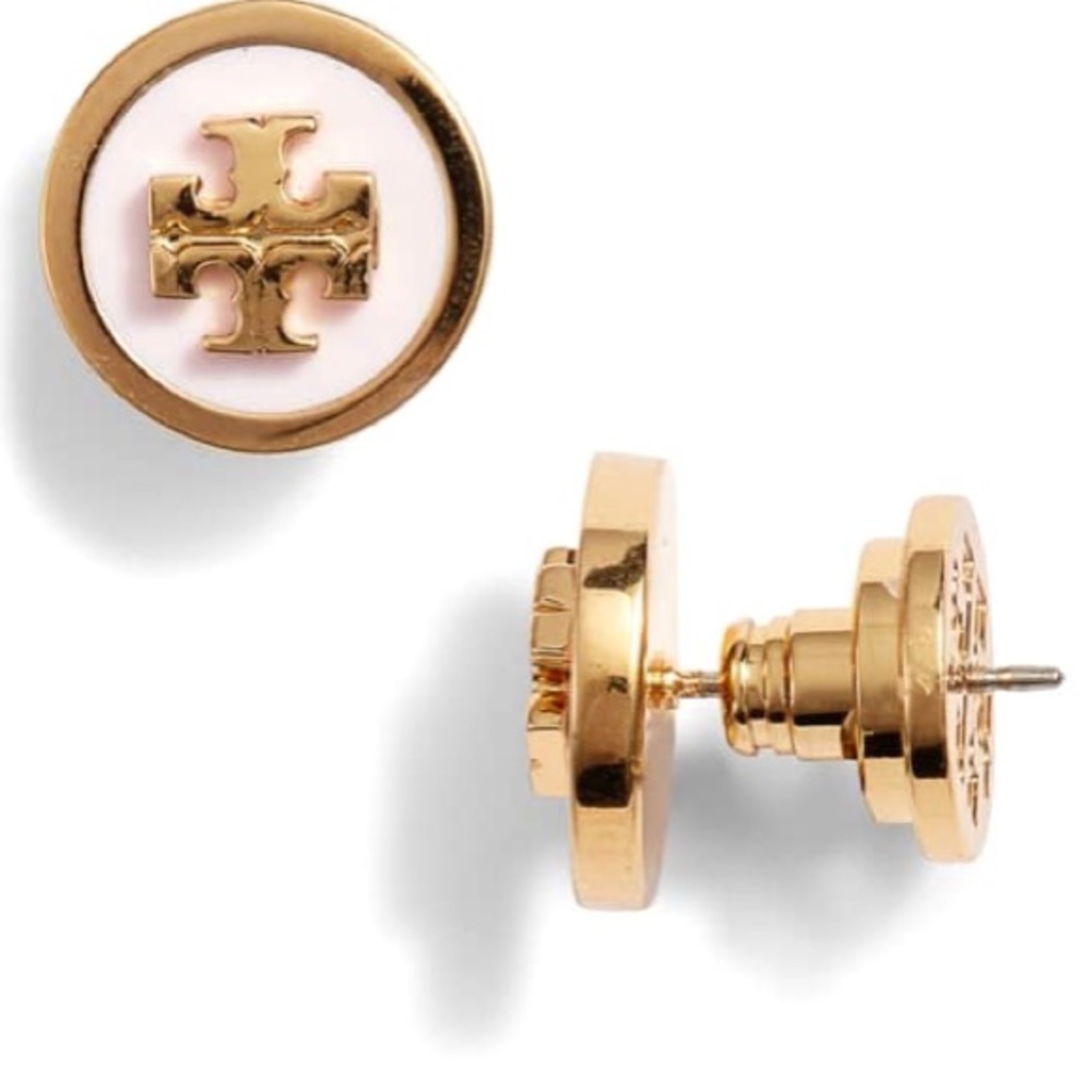 Tory Burch Laquered Logo Stud-Pink